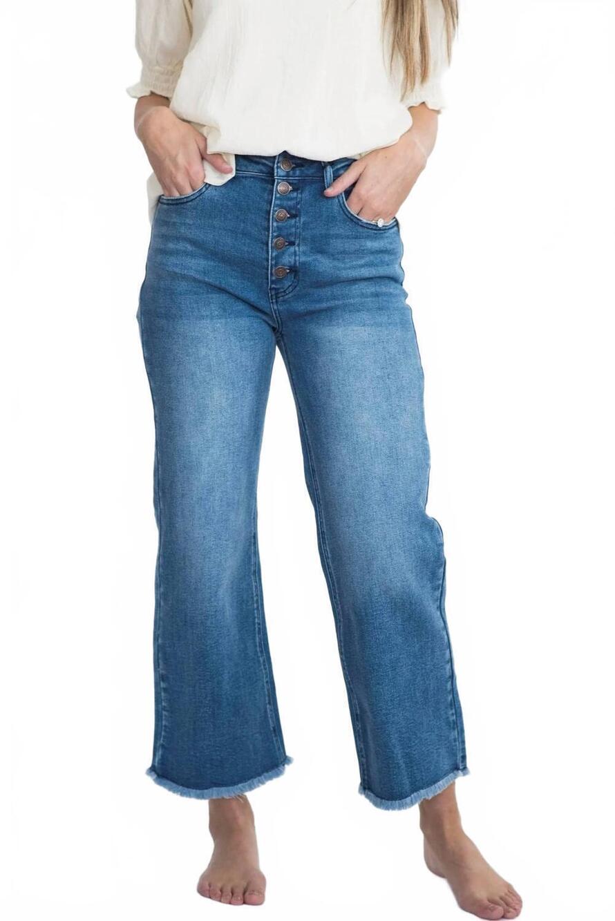 NEW TEA N ROSE women's rhea high rise cropped jeans in mid denim